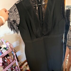 VENUS Black Lace High-Low Dress